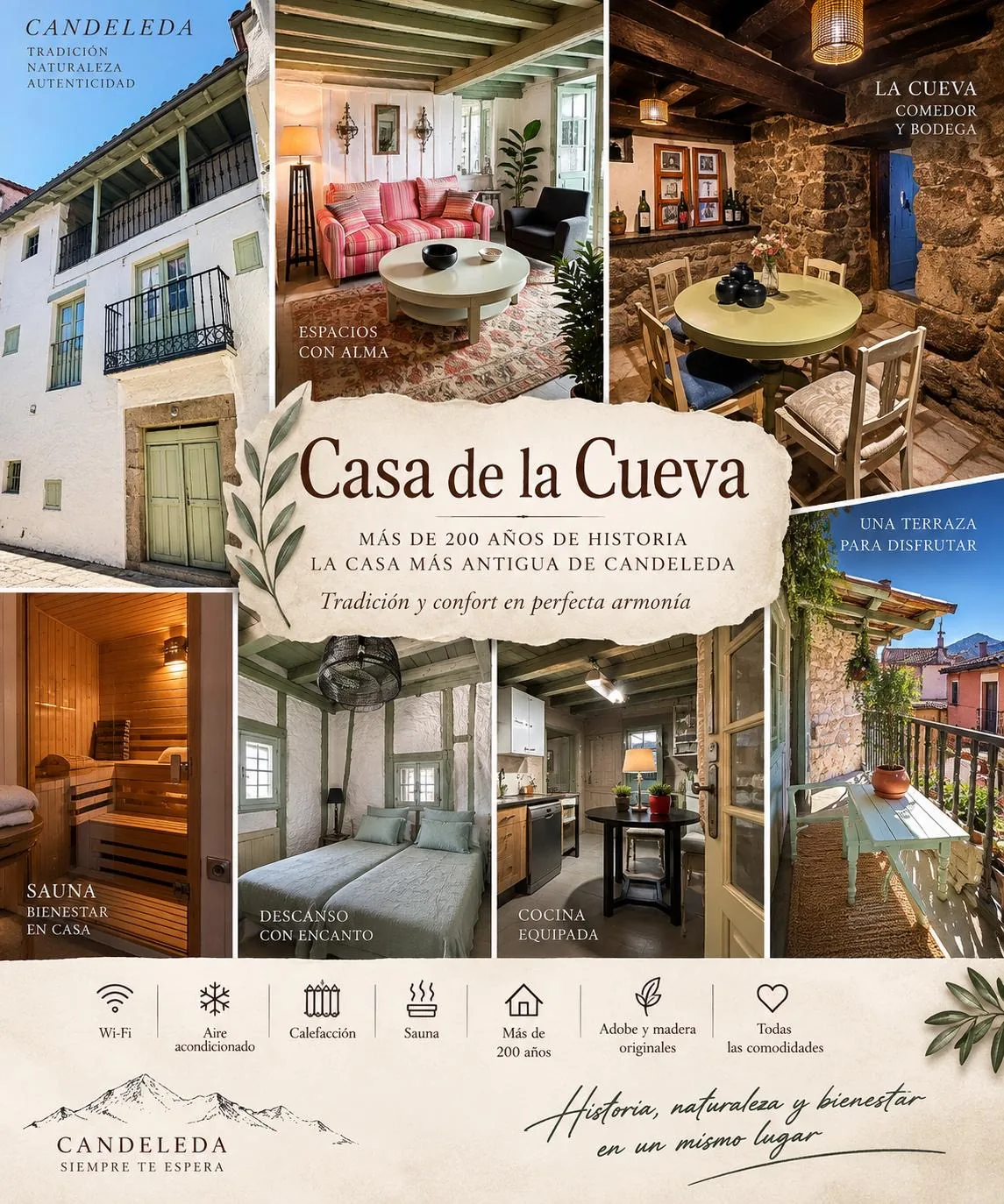 Cartel de Casa de la Cueva, casa rural en Candeleda para 7 personas