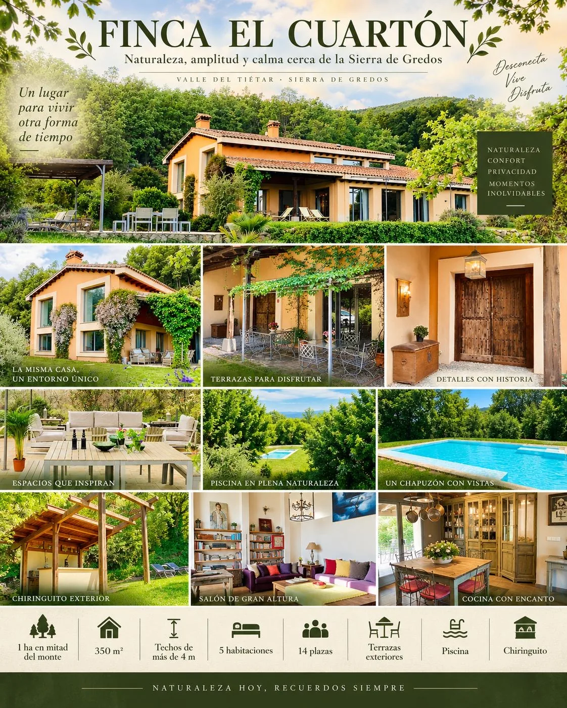 Cartel de Finca El Cuartón, casa rural en Candeleda para 14 personas